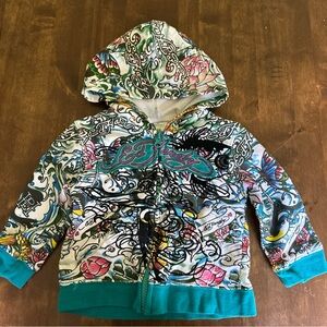 Ed Hardy‎ Christian Audigier Baby 9-12 Month Hoodie Unisex Zip Rare Grunge